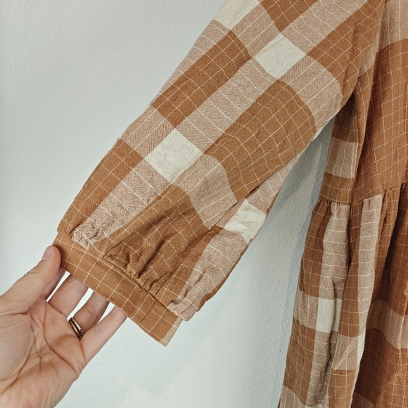 Grade & Gather Nwot Plaid Button Up 3/4 Sleeves Vneck Cotton Knee Length Dress M - Picture 7 of 14